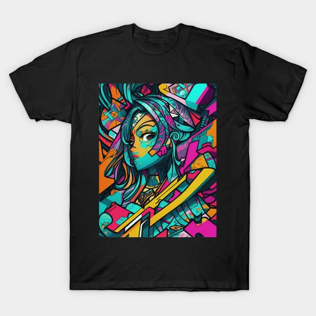 Girl In Urban WallStyle - AI Art T-Shirt by Asarteon